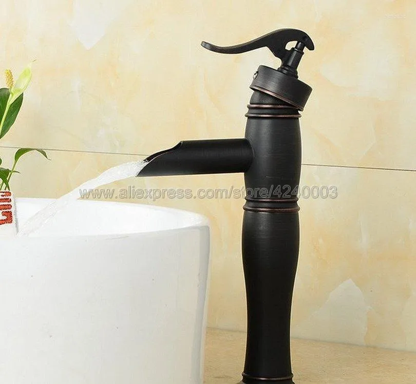 Rubinetti per lavabo da bagno Rubinetto per lavabo a cascata in bronzo lucidato a olio nero Khg013