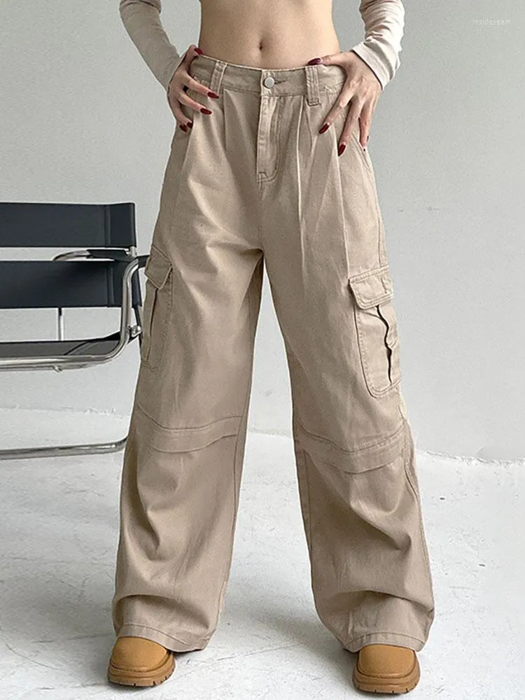 Women's Jeans Design Cargo Baggy Pants Women Fashion Korean Y2K Streetwear Pant Low Rise Clothes For Woman Casual Hole Pockets Sweatpants