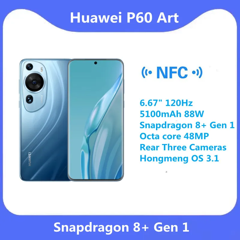 original huawei p60 art smartphone 6.67" 120Hz 5100mAh 88W snapdragon 8+ gen 1 octa core 48MP rear three cameras hongmeng OS 3.1