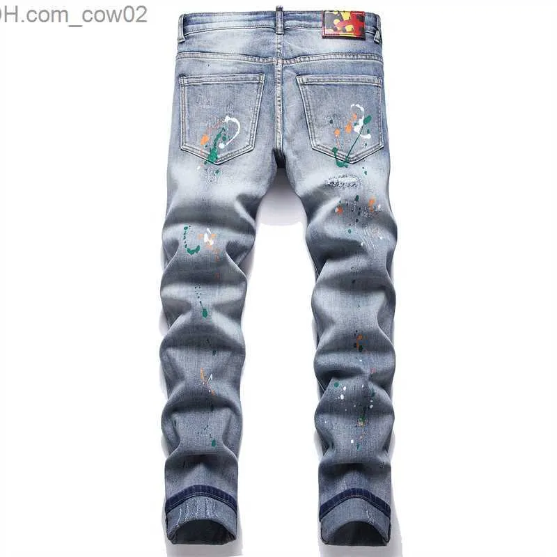 Dżinsy męskie Dżinsy męskie Streetwear podarte spodnie jeansowe męskie modne spodnie marki casual solidne rowery uszkodzenia dziury ultra-cienki krój wysokiej jakości Z230711