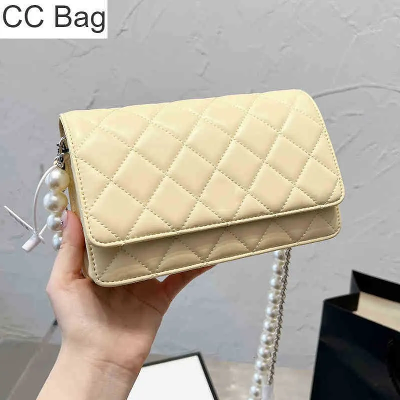 CC Bag Shopping Bags Pearl Double Chain Woc Designer Six Colors 19 Premium Lambskin Classic Quilted Silver Metal Buckle Flap Shoulder Crossb