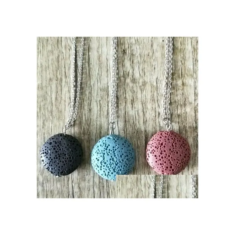 Pendentif Colliers Mode Sier Couleur Ronde Pierre De Lave Collier Roche Volcanique Aromathérapie Huile Essentielle Diffuseur Pour Femmes Bijoux D Dhkgl