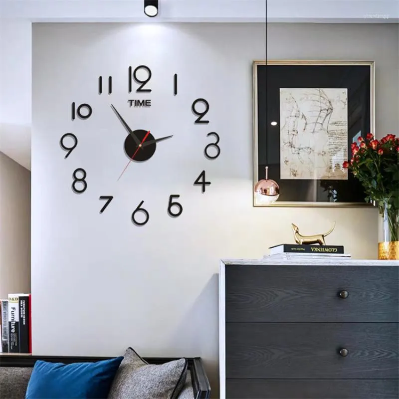 Horloges murales moderne bricolage Design Simple horloge numérique silencieux sans poinçon autocollant bureau maison chambre décoration