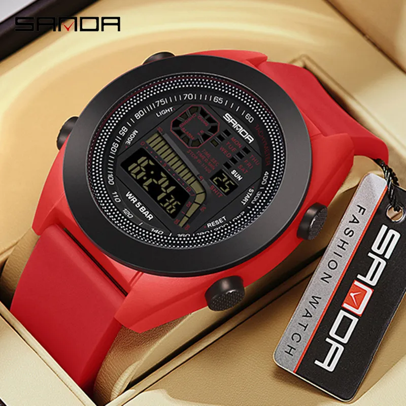 SANDA 9025 New Single Core Electronic Watch Multifunctional Silicone Tape Men's Outdoor Sports Digital Waterproof Wristwatch
