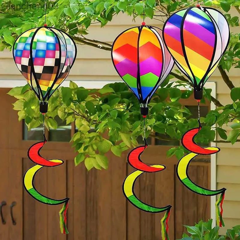 Rainbow Hot Air Balloon Wind Spinner Outdoor Hanging Wind Twister For