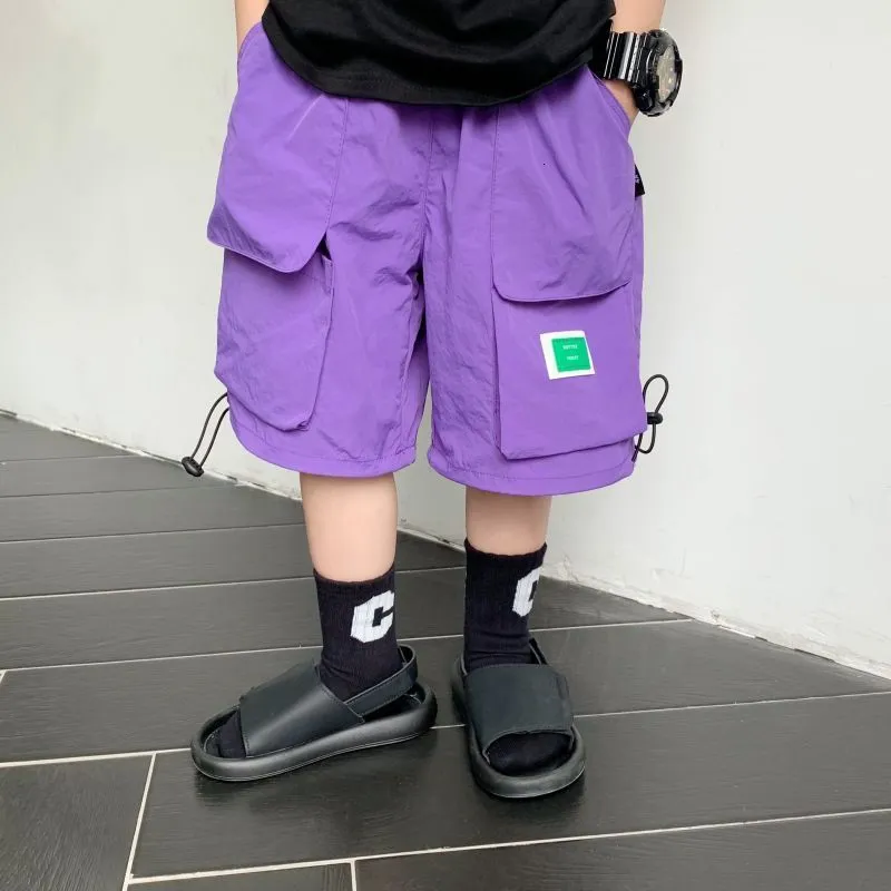 Shorts Mode Baby Jungen Cargo Kurze Hosen Sommer 2023 Kinder Kleidung 3D Taschen Breites Bein Lose Kinder Oberbekleidung Kleidung 230711