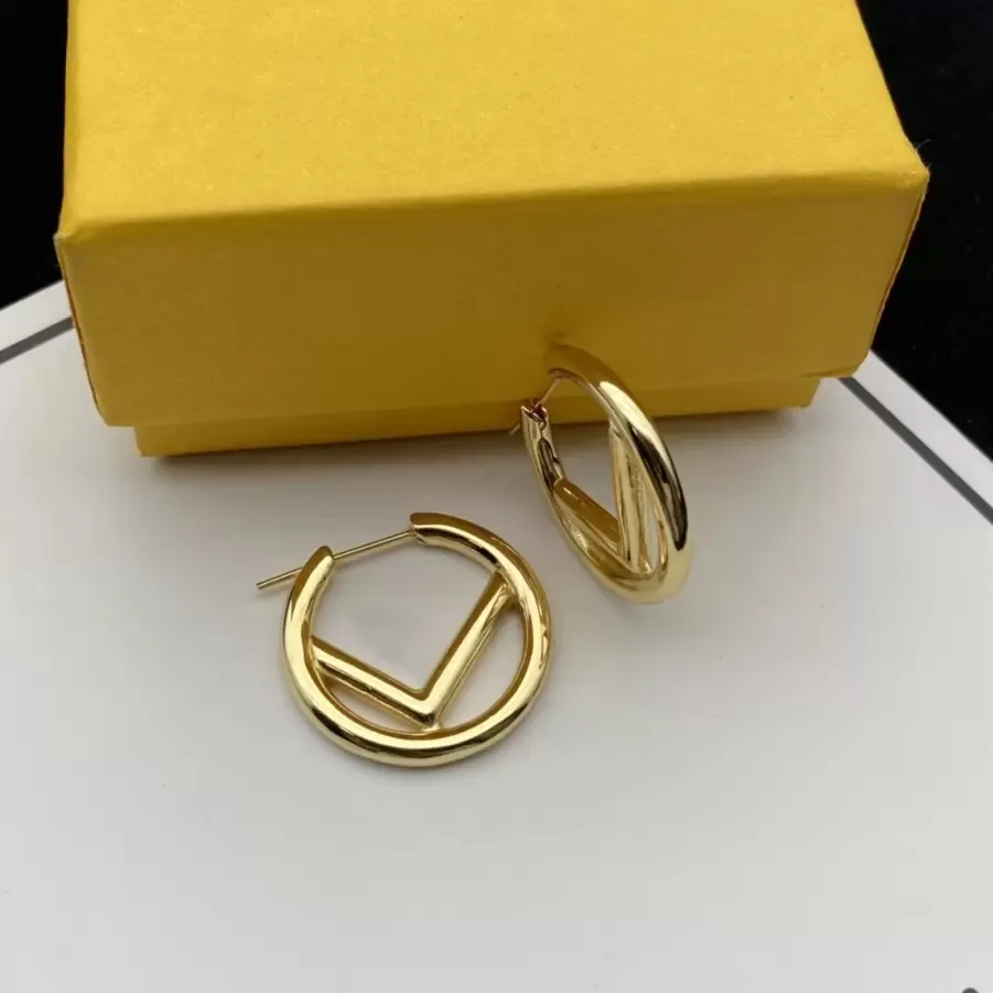 Gold earrings designer gold hoop earrings high end brand letter design diamond earrings F earrings ladies party with Valentine s Day gifts