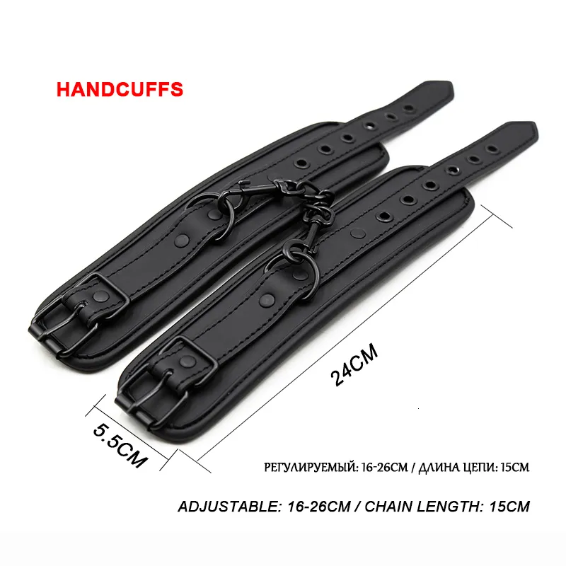 Fetish Sexy BDSM and Ankle Cuff Black Leather Handcuff Sex Toy for Couple Game Metal Bondage_voghion.com
