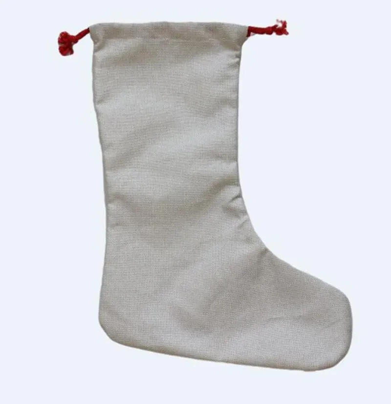 Christmas Stocking Sublimation DIY White Blank Linen Santa Socks Snowflake Xmas Tree Decoration Festival Gift Bag