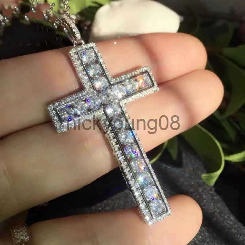 Pendant Necklaces New Arrival Hot Sale Handmade Fashion Jewelry 925 Sterling Silver Cross Pendant White Topaz CZ Diamond Popular Women Men Necklace With Chain x0711