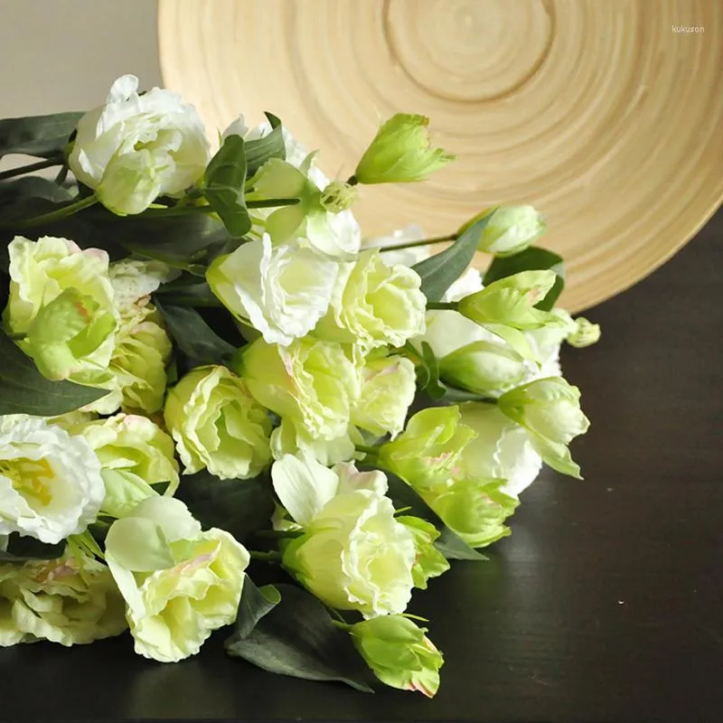 Fleurs décoratives 3 fourchettes Eustoma fleur mariage mariée décor à la maison soie artificielle