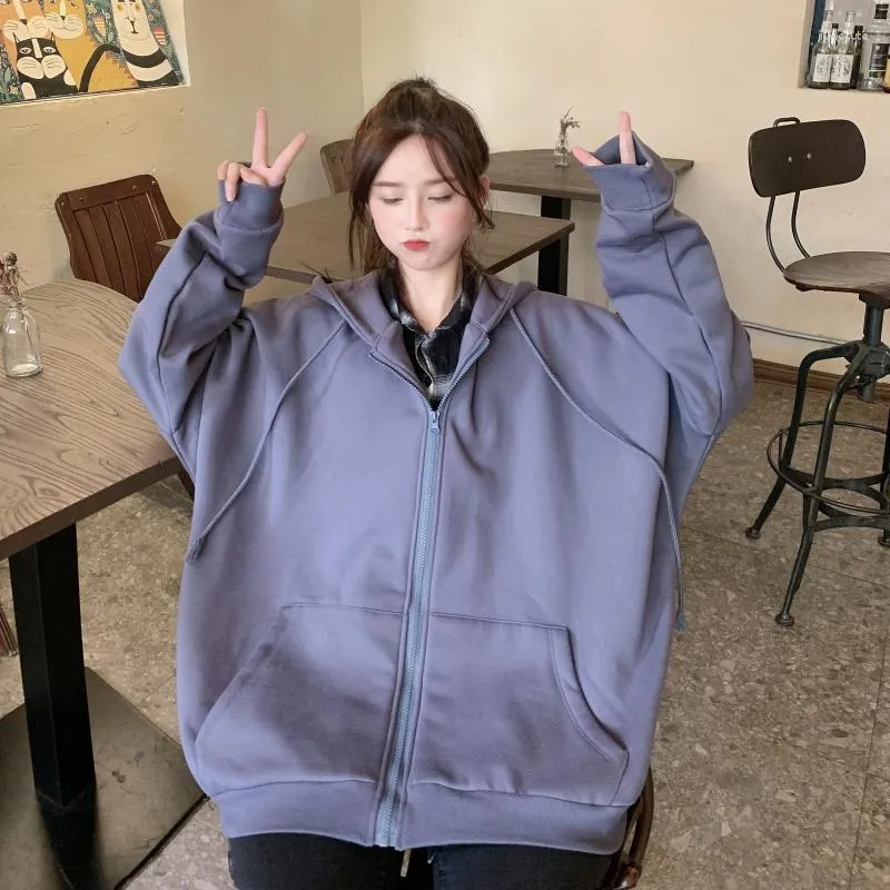 Korean Style Vintage Blue Zip Up Grey Zip Hoodie For Women Oversized Long  Sleeve Sweatshirt For Casual Jogging And Femme From Jiuwocute, $19.06