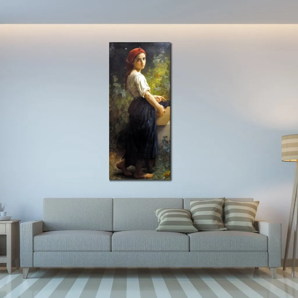 Portrait Canvas Art Girl with Grapes William Adolphe Bouguereau Painting Handmade Classical Artwork Loft Decor