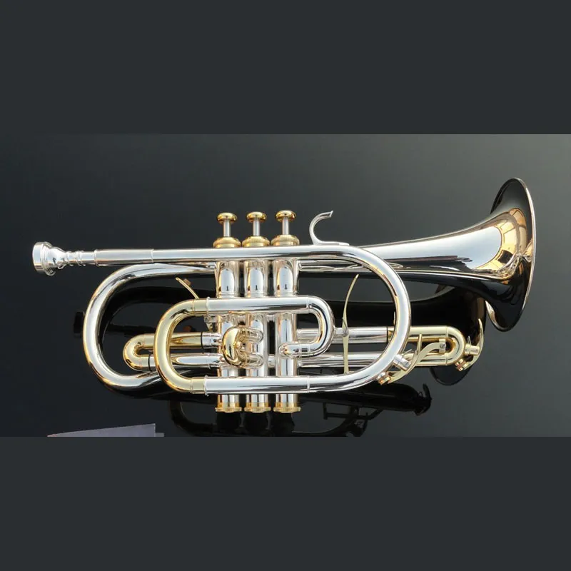 Hoogwaardige cornet Bb Bes trigger cornet Koperblazer met harde koffer, mondstuk, doek en handschoenen, verzilverd