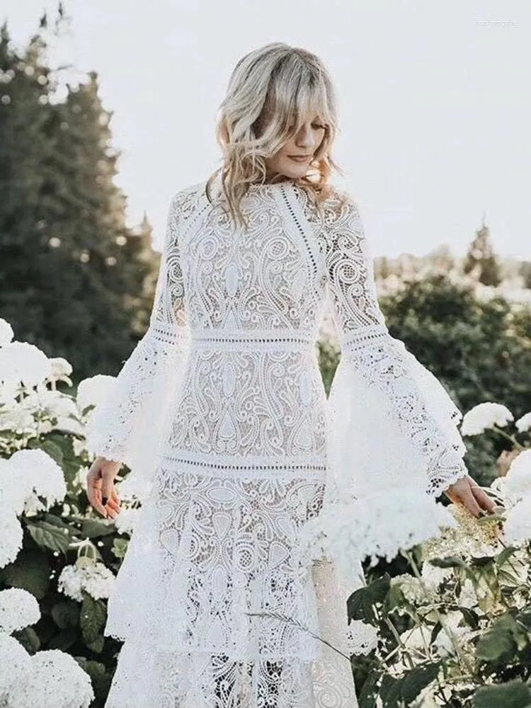 Robes Decontractees Eshin 2023 Ete Blanc Dentelle Evider Robe Manches Evasees Lache Avec Double Elegant Super Longue Vacances Femmes TH2768 Du 61 41 DHgate