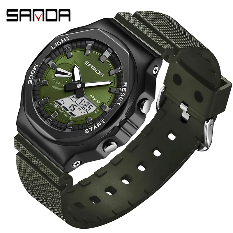 Outdoor Sports Quartz Watches SANDA Brand Male Clock Alarm 50M Waterproof Stopwatch LED Back Light Wristwatches 3167 Men Watch