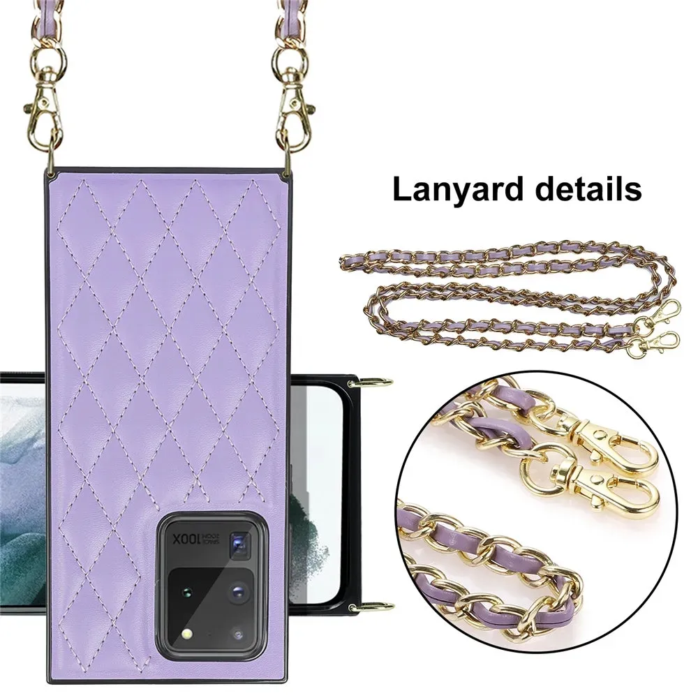 Fashion Grid Check Crossbody Lanyard Square telefonfodral för Samsung Galaxy s23 s20 S22 S21 Note 20 Ultra S20FE S21FE s23fe s22fe