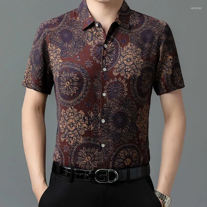 Męskie koszule na co dzień 2023 kwiaty jedwabna odzież w kwiaty męskie letnie tatusiowie luźne męskie sukienka dla męża miękkie wygodne rozciągliwe ubrania męskie