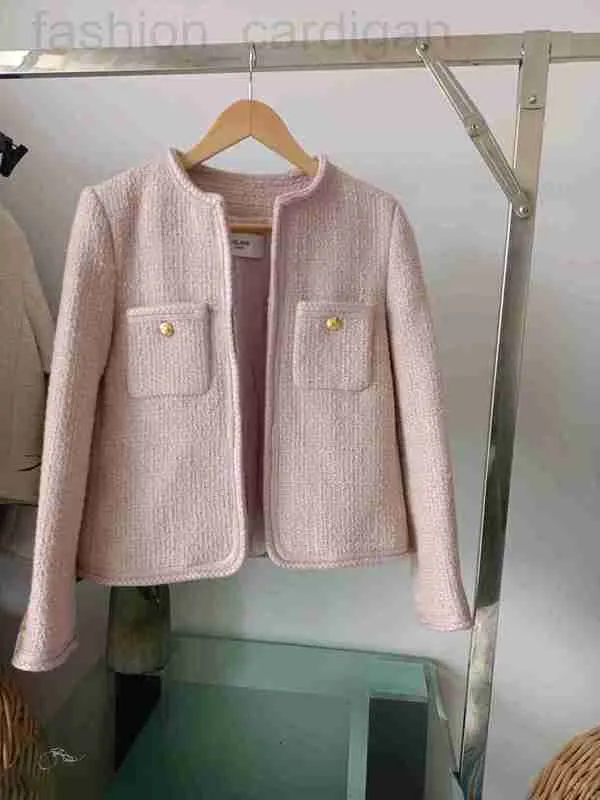 Damvästar designer Ce2023 tidig vår ny damklänning rosa ull tweed Fried Dough Twists spets knapplös långärmad kort kappa kvinnor WSY0