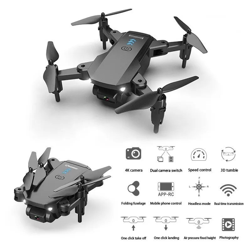 Folded 360 Drone With 4K Camera Top66 Hd Wide-Angle Professional Long Distance Range Video 2Mp Wifi Fpv 3D Vr Gps Mini Drones Height Keeping Droni Rc Quadcopter Gift Toy