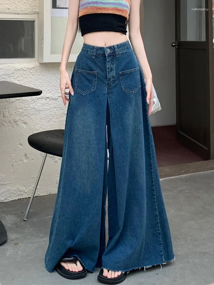 Jeansy damskie Ponadgabarytowe Vintage Odzież uliczna z wysokim stanem Luźne workowate Y2K Szerokie nogawki Rozkloszowane spodnie Koreański postrzępione proste spodnie Wysokie