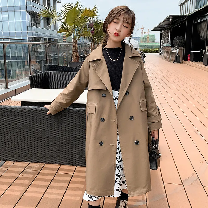 Trench-coats Trench-Coat pour filles Automne 2023 Enfants Coupe-vent à manches longues Style britannique Vestes à double boutonnage Teenage Kids Outerwear 230711