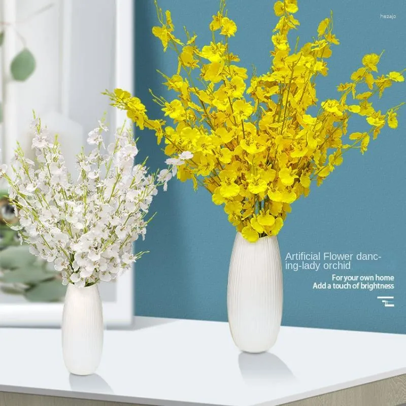 Fiori decorativi 100 cm Orchidea Danzante Artificiale Giallo Fiore Finto Oncidium Silk Head Phalaenopsis Bouquet