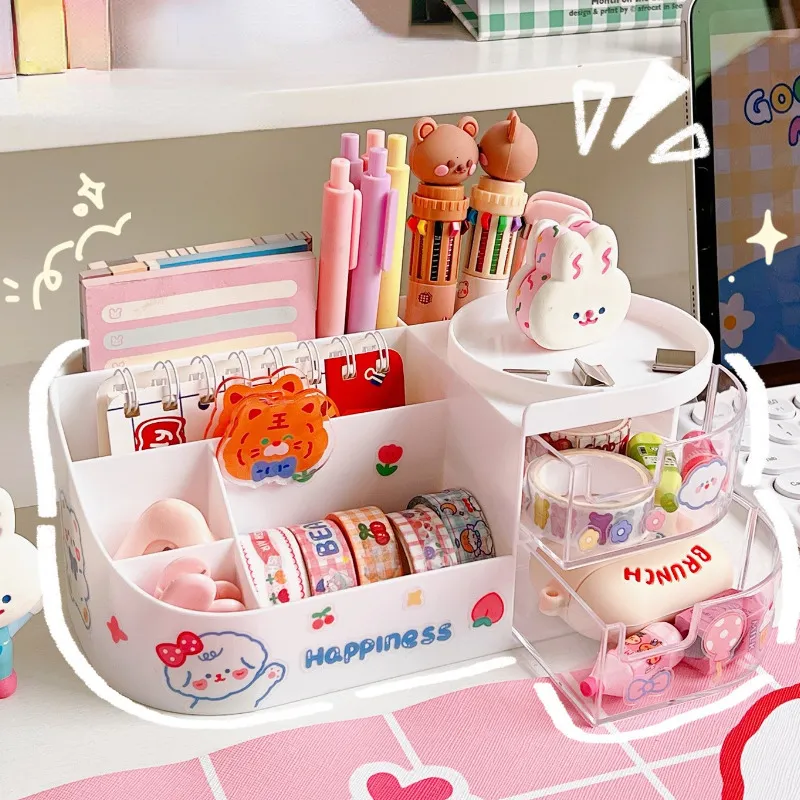 Desktop Storage Box Organizer Drawer-type Office Desk Ins Kawaii  Multi-function Cute Pen Holder Stationery Sundries Storage Box