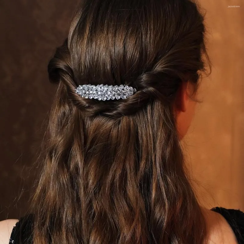 Başlıklar Moda Kübik Zirkonya Saç Klip Kırbez Kristal Rhinestone Barrette Düğün Aksesuarları Gelin Başlık Takı