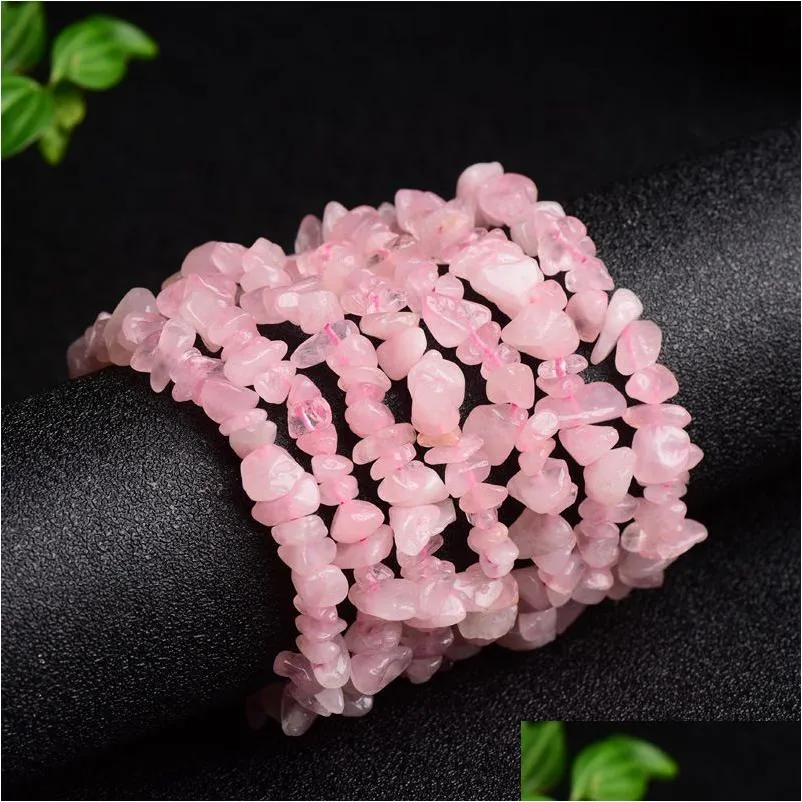Charm Bracelets Natural Stone Bracelet Amethyst Fluorite Irregar Stretch Chip Beads Nets Pink Crystal Bangles Wristband For Women Dr Dhrd9