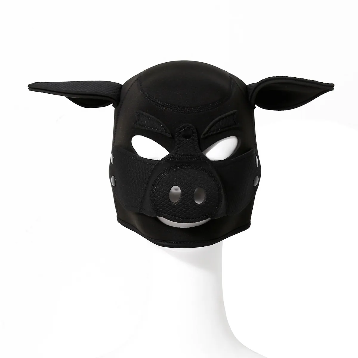 Sexspielzeug für Paare, Neopren-Fetisch-Tiermaske mit abnehmbarer Nase, voller Kopf, Bondage, BDSM, Schwein, Sklavenhaube_voghion.com