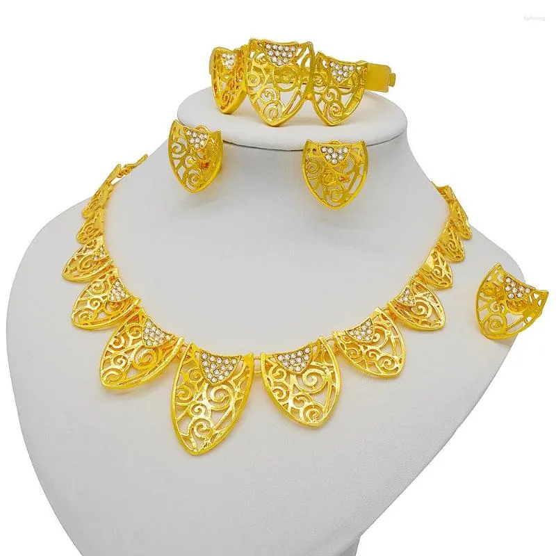 Necklace Earrings Set 2023 Dubai Gold African Bridal Wedding Gifts For Women Saudi Arab Bracelet Ring Jewellery