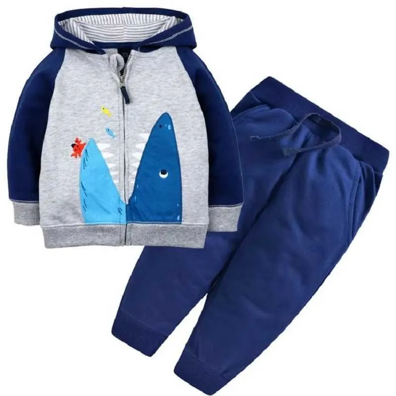 cartoon baby clothes set long sleeve zipper hooded shark jacket+pant boy girls outfits infant toddler clothing fashion 2020 fall