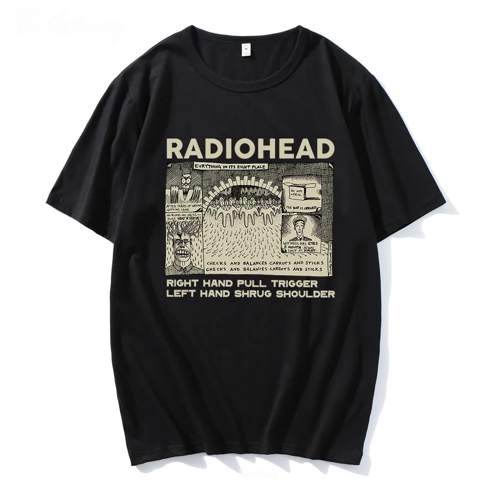 Heren T-shirts Radiohead T-shirt Mannen Grappige Retro Prints Losse Ademende Tops 100% Katoen Unisex T-shirts Indie Rock Band Muziek Tees mannen 230710