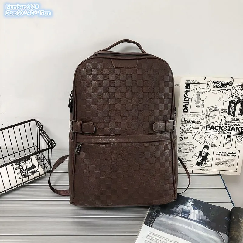 Factory wholesale men shoulder bags 3 colors wear-resistant leather retro handbag large embossed fashion student backpack simple Joker computer bag 986#