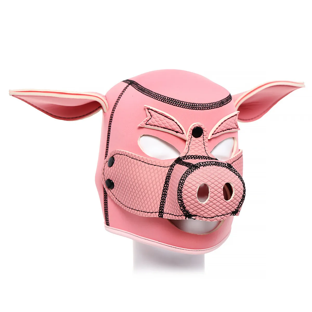 Sexspielzeug für Paare, Neopren-Fetisch-Tiermaske mit abnehmbarer Nase, voller Kopf, Bondage, BDSM, Schwein, Sklavenhaube_voghion.com