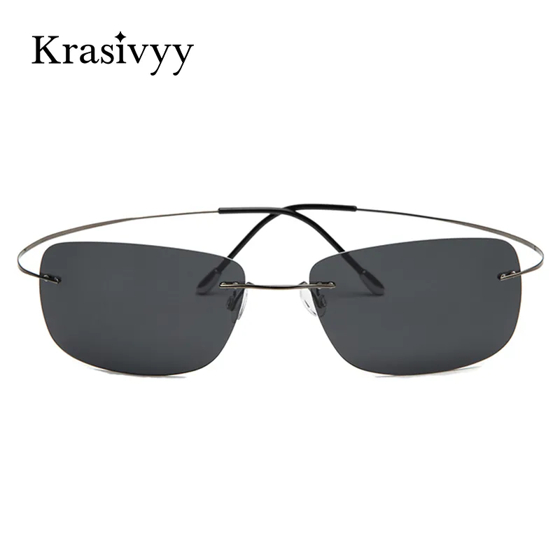 Krasivyy lunettes De soleil polarisées carrées sans monture hommes conduite marque conception ultra-léger pur titane lunettes De soleil Oculos De Sol