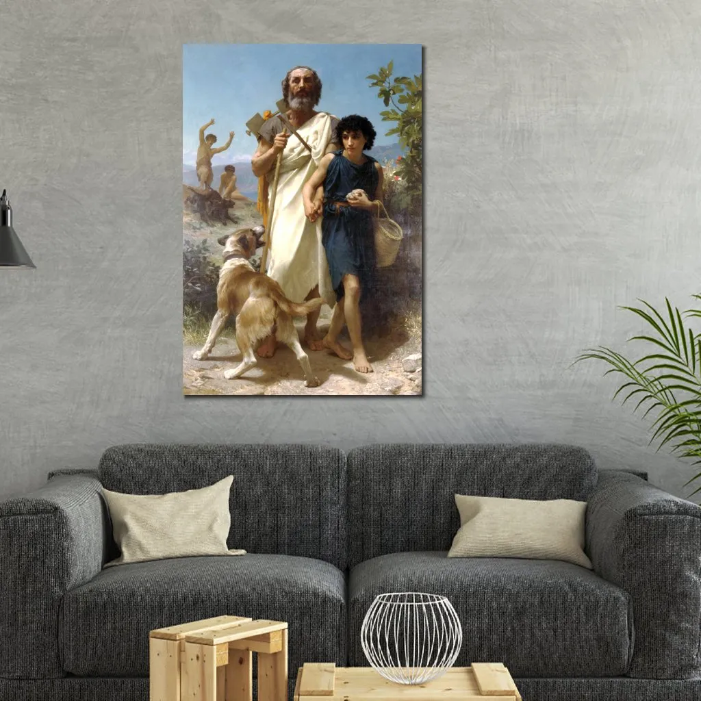 Portrait Toile Art Homère et Son Guide William Adolphe Bouguereau Peinture À La Main Classique Oeuvre Loft Décor