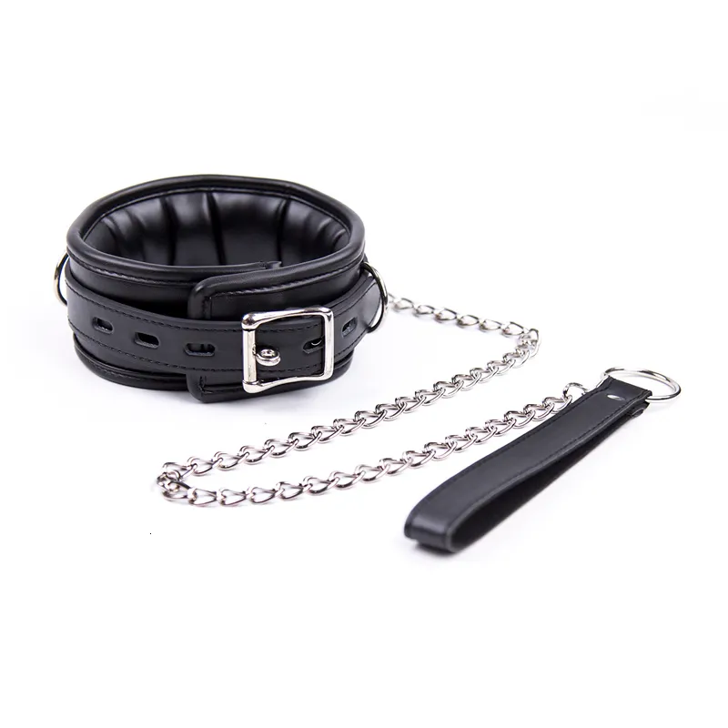Leather And Iron Chain Link Sponge Filling Bdsm Slave Collars Women Bondage Collar Sex Toys For_voghion.com