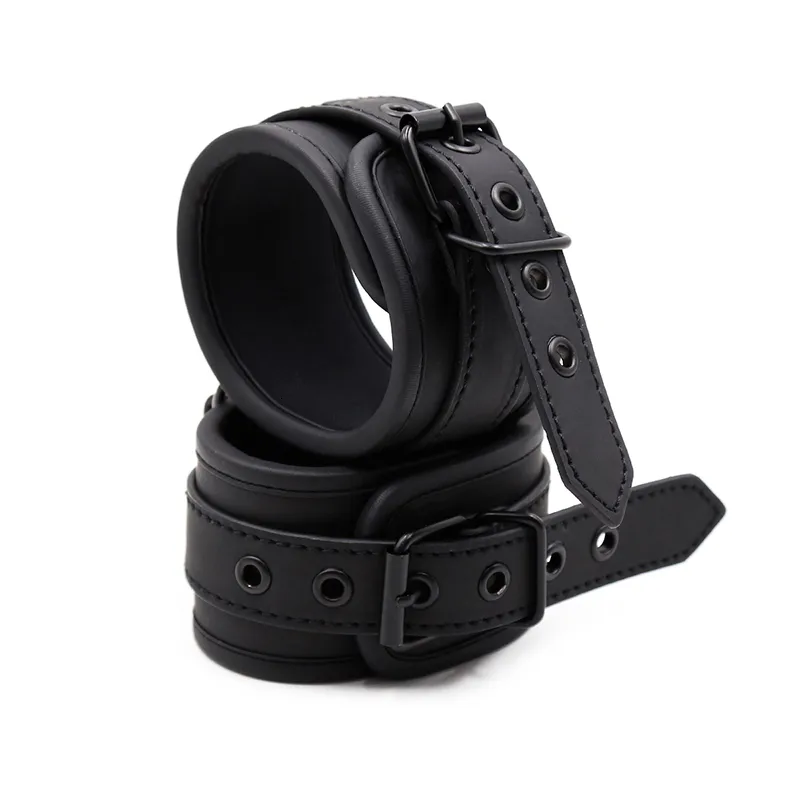 Fetish Sexy BDSM and Ankle Cuff Black Leather Handcuff Sex Toy for Couple Game Metal Bondage_voghion.com