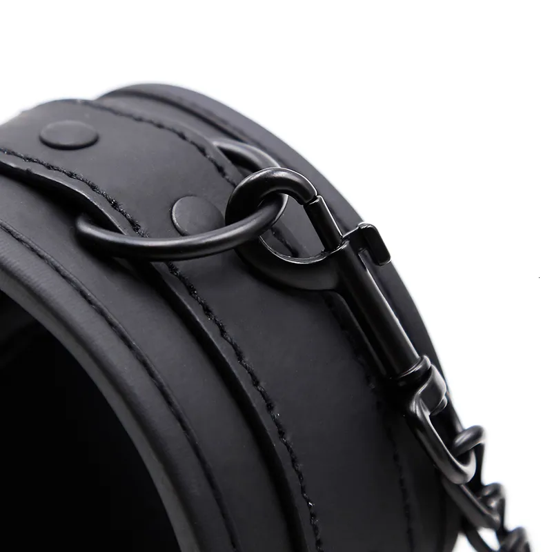 Fetish Sexy BDSM and Ankle Cuff Black Leather Handcuff Sex Toy for Couple Game Metal Bondage_voghion.com