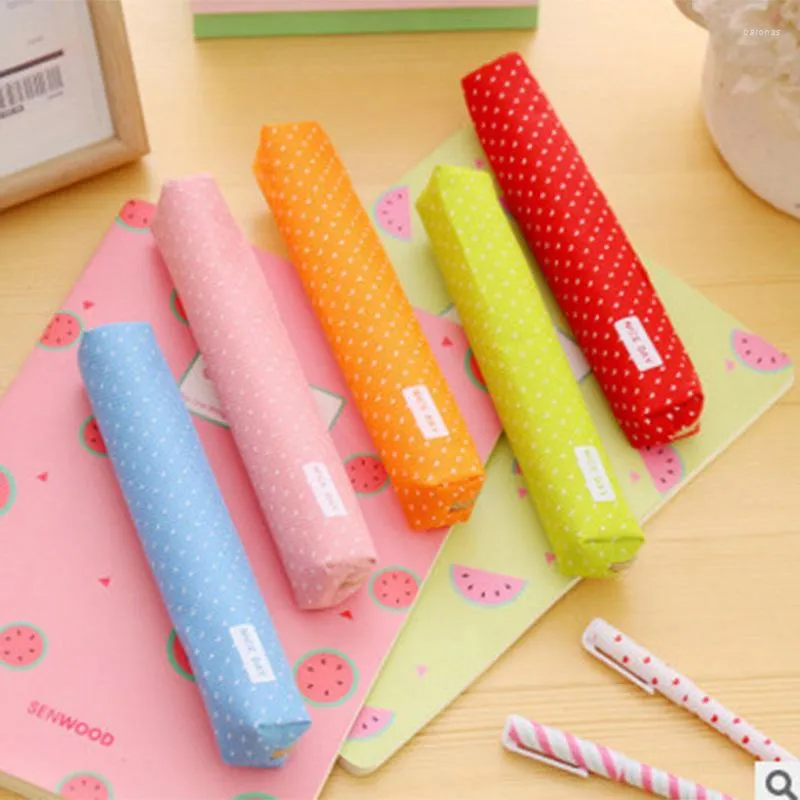 Sevimli Şeker Renkli Kalem Kılıfı Kawaii Dot Tuval Kalem Çantası Kırtasiye Koruması Kızlar Hediye Escolar Canetas Ofis Okulu Malzemeleri