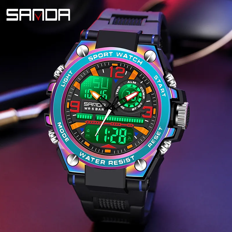 SANDA Top tout nouveau hommes montres 5ATM étanche Sport militaire montre-bracelet montre à Quartz hommes horloge G style Relogio Masculino 6024