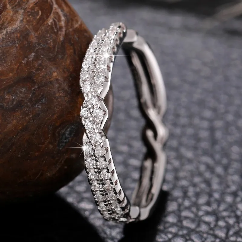 Huitan Statement Thin Rings Women High Quality Silver-color Band Paved Sparkling Cubic Zirconia Fashion Versatile Female Jewelry