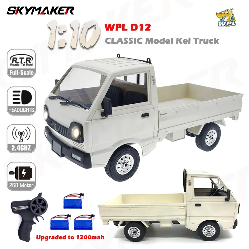 Diecast Model WPL D12 1 10 RC Araba Simülasyonu Drift Tırmanma Kamyonu Çocuklar İçin Yol Kamyonlarında LED Işık Hediyeler Oyuncakları 230710