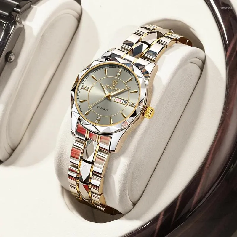 Montres-bracelets Original Binbond B5552 montre d'affaires en or pour les femmes étanche en acier inoxydable Relogio Masculino