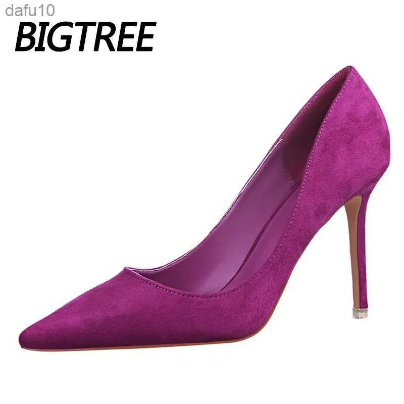 BIGTREE Schoenen vrouw pompen klassieke vrouwen Schoenen basic Vrouwen hakken Flock ondiepe trouwschoenen Sexy Stiletto plus maat 41 42 43 L230704