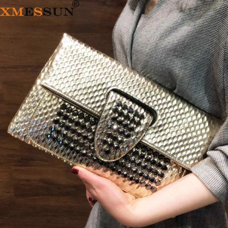 Bolsas para noite XMESSUN Bolsa Clutch Dobrável Moda Feminina Envelope Festa Diamante Rebite Ombro Bolsa Tiracolo Pulseira 230711