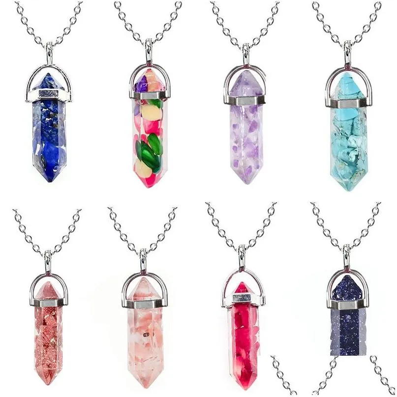 Pendentif Colliers Hexagonal Cristal Opale Rose Violet Quartz Turquoise Pierre Naturelle Chakra Collier Pour Femmes Bijoux Drop Delivery P Dh9U5