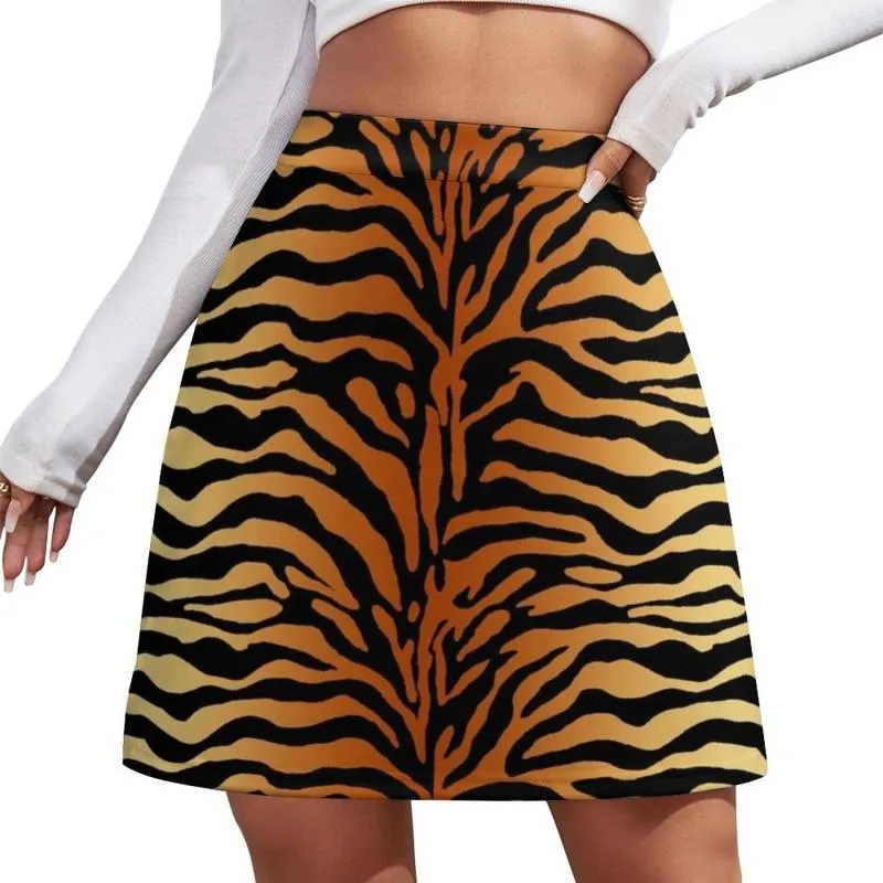 Skirts Tiger Stripes Animal Print In Deep Amber Black And Tan Mini Skirt Kawaii For Woman Dress Women Summer